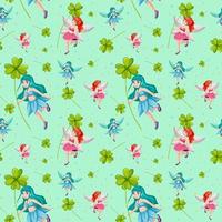 Fairies and clovers seamless pattern background vector