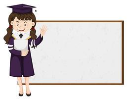 Graduated student standing by chalkboard vector