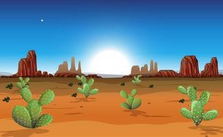 Desert with rock mountains and cactus landscape at day time scene vector