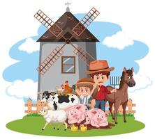 Farm characters scene vector