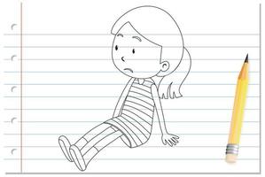 Doodle de una niña triste sentada vector