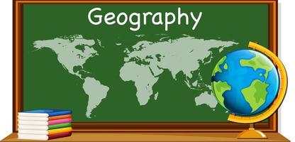 Geography subject with worldmap and books vector