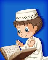 Muslim young boy praying vector