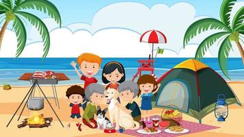 Family camping at the beach vector