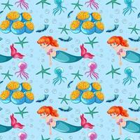 Underwater and mermaid seamless pattern background vector