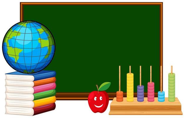 Blackboard with globe and educational materials background 