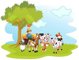 hombre con animales de granja vector