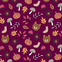 Hand-drawn autumn seamless pattern background vector