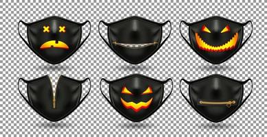 conjunto de mascarillas negras de halloween vector