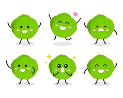 Collection of cute cabbage character in various poses  vector