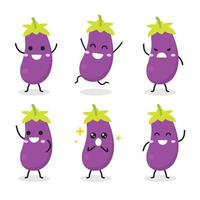 Collection of cute eggplant character in various poses vector