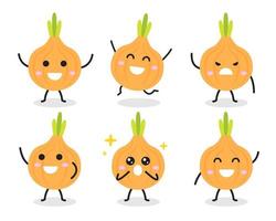 Collection of cute onion character in various poses vector