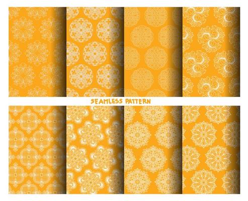 White on yellow hand drawn patterns set