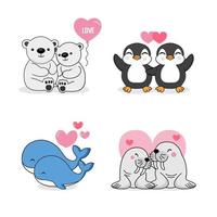 conjunto de animales lindos para la celebración del día de san valentín vector