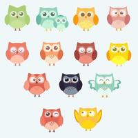 Colorful cartoon owl collection  vector