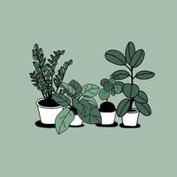 diseño de plantas en macetas de casa dibujada a mano vector