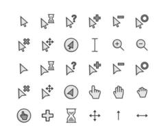 conjunto de iconos de contorno lleno de cursor vector