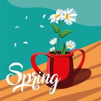 Spring greeting card with beautiful flowers in pot vector