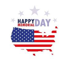Happy memorial day card with USA flag and map  vector