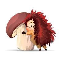 Cute hedgehog hugging a mushroom vector