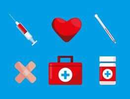 First aid kit with set icons vector