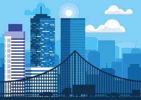 Buildings cityscape scene with bridge vector