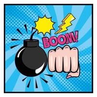 Bomb and fist with onomatopoeia pop-art style vector