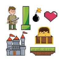 Videogame pixel graphic icon set vector