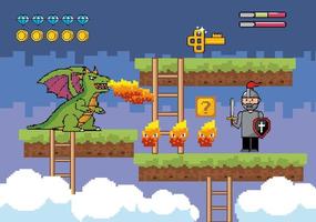 escena de batalla de videojuego con dragón vector
