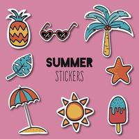 Hand-drawn summer stickers set vector
