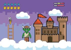 Videogame scene with demon and castle vector