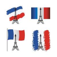 bandera de francia, y, torre eiffel, icono, conjunto vector