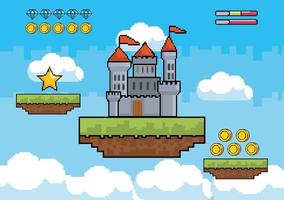 Videogame scene with floating castle vector