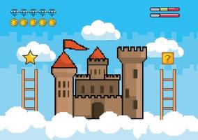 Videogame scene with castle in the air vector