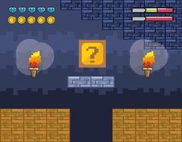 Videogame scene with torches and question box vector