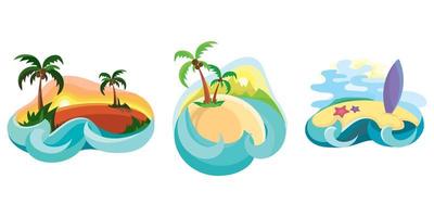 Set of tropical islands in ocean. vector