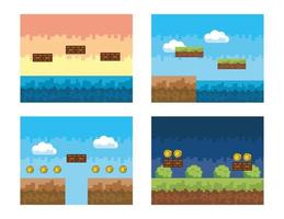 Set of videogame graphic backgrounds vector