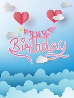 Paper art of Happy birthday elements background vector