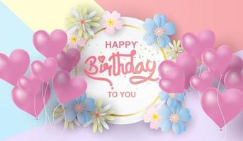 Paper art of Happy birthday elements background vector