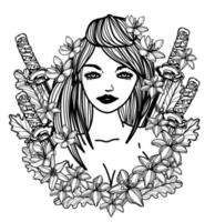 tatuaje de mujeres y dibujo a mano de flores vector