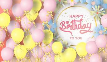 Paper art of Happy birthday elements background vector