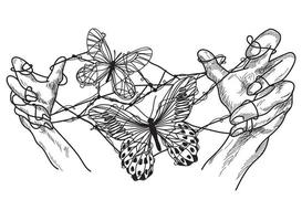 Tattoo art hands with butterfly  vector