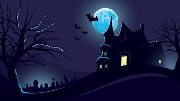 Halloween background with castle and cemetery. vector