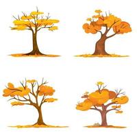 Set of trees with falling leaves. vector