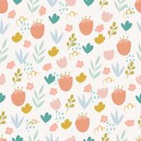 Seamless pattern with flowers in doodles style  vector