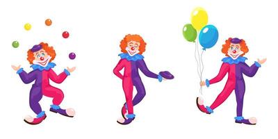 Set of clowns in different poses. vector