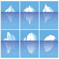 Set of icebergs with underwater part. vector