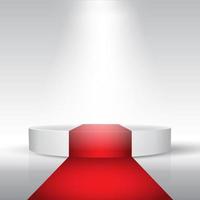 Mostrar podio con alfombra roja bajo un reflector vector
