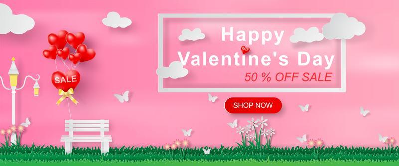 Paper Art and Craft of Valentine's Day Website Banner with Text