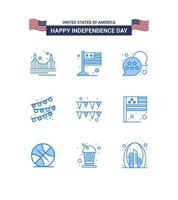 USA Independence Day blue icon set vector